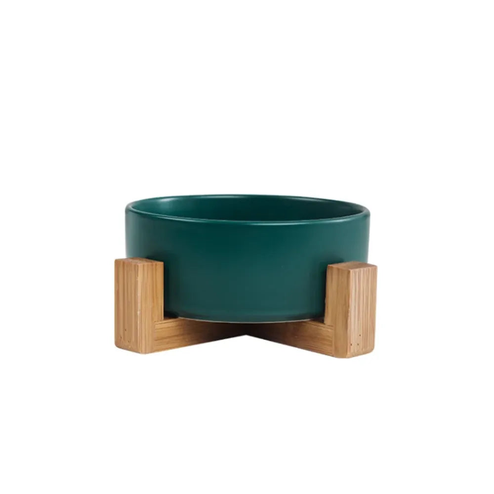 Ceramic Dog Bowl with Bamboo Stand