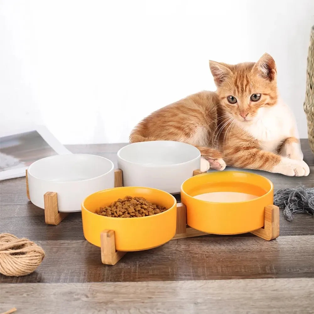 Ceramic Dog Bowl with Bamboo Stand