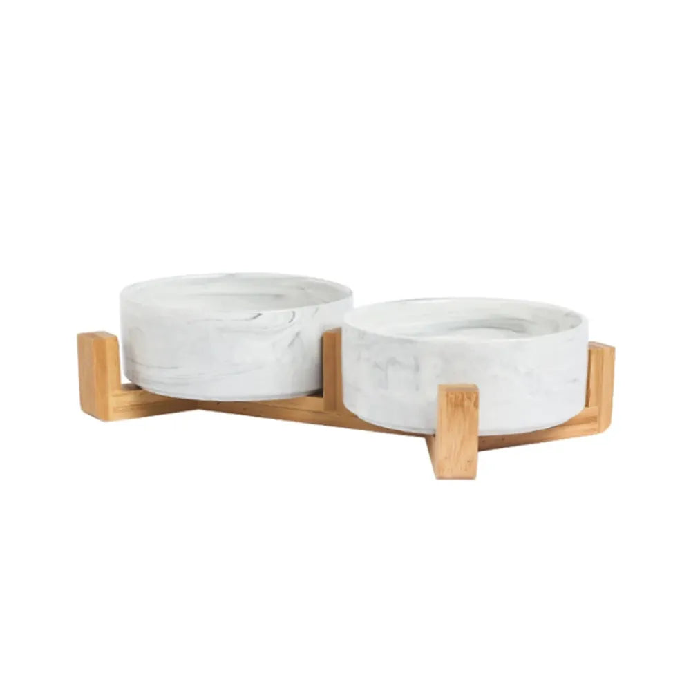 Ceramic Dog Bowl with Bamboo Stand