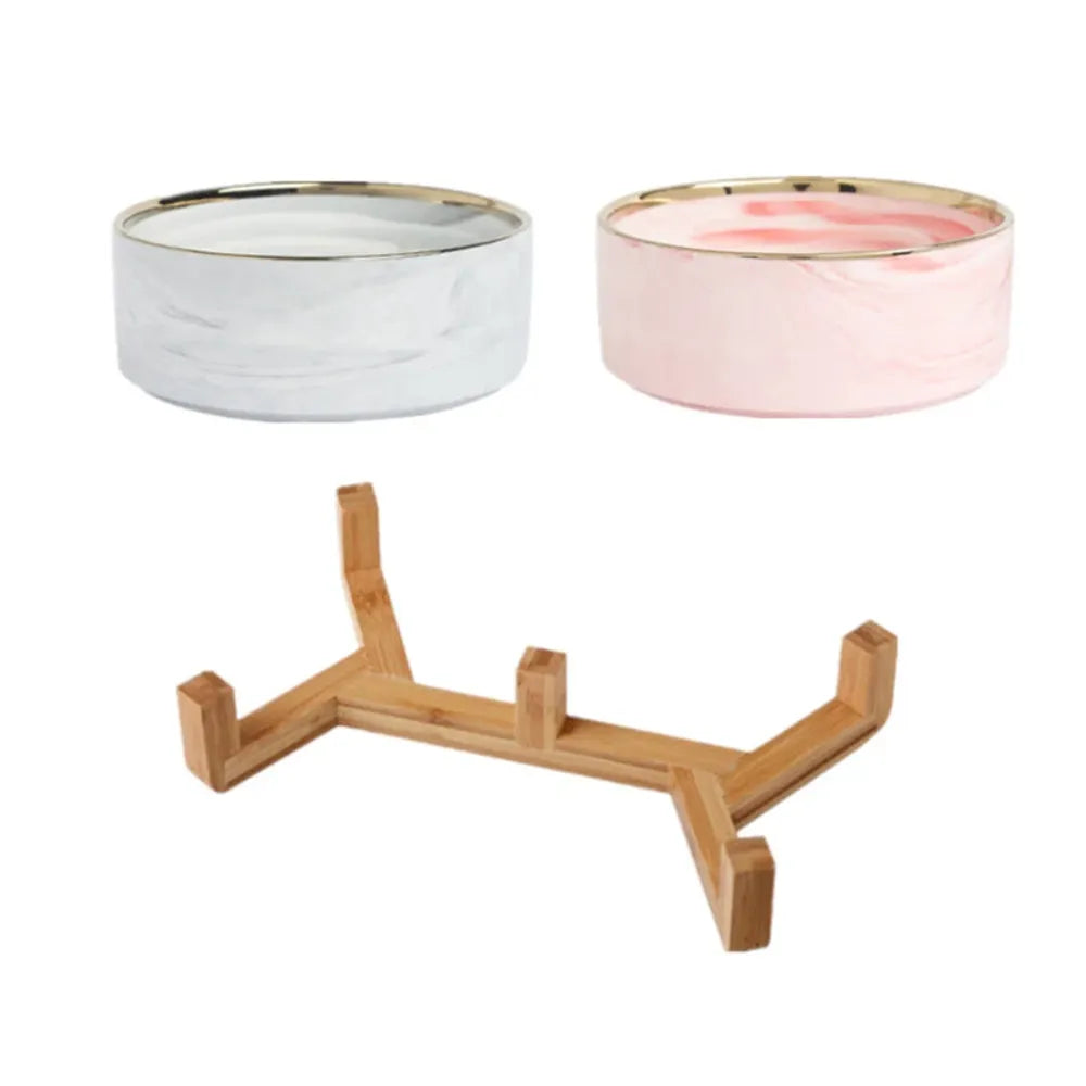 Ceramic Dog Bowl with Bamboo Stand