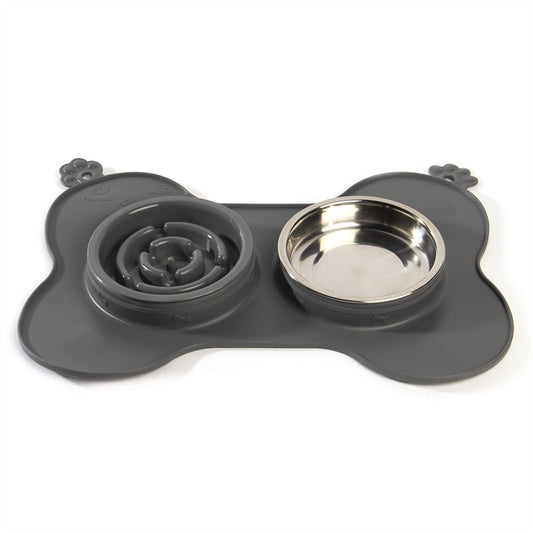 Dog Slow-Feeder Set with Non-Slip Mat and Dog Bowl