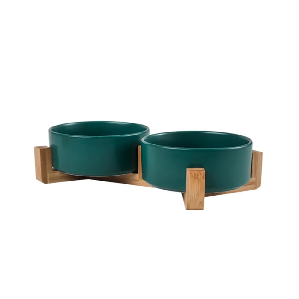 Ceramic Dog Bowl with Bamboo Stand