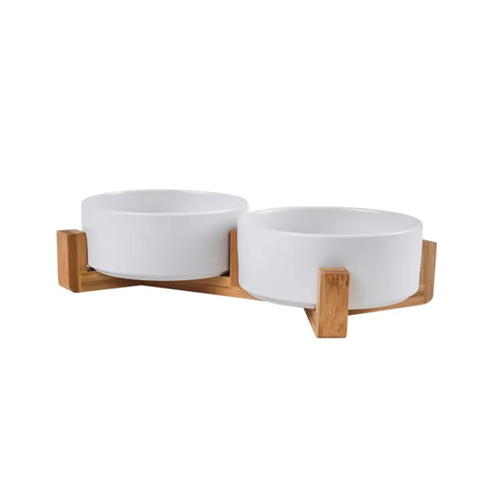 Ceramic Dog Bowl with Bamboo Stand